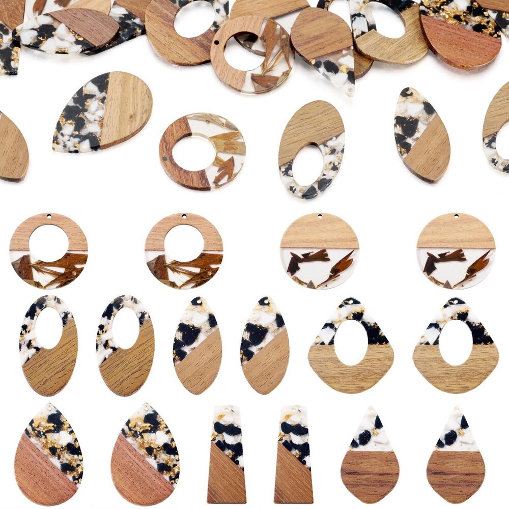 8845 16Pcs/8 Pairs Glittery Resin Wood Pendants DIY Bohemia Earring Making